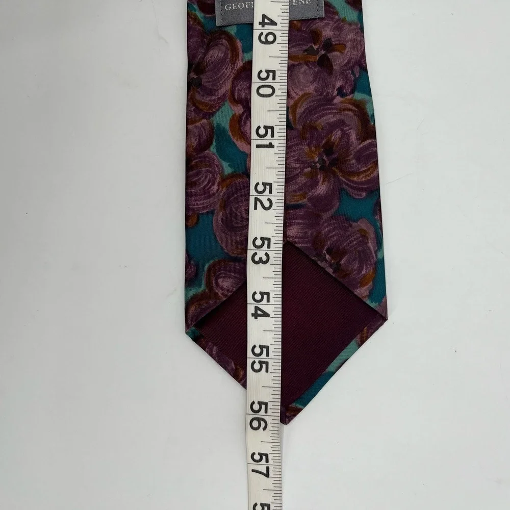 Geoffrey Beene Tie Mens Purple Teal Floral Italian Fabric Made USA Necktie